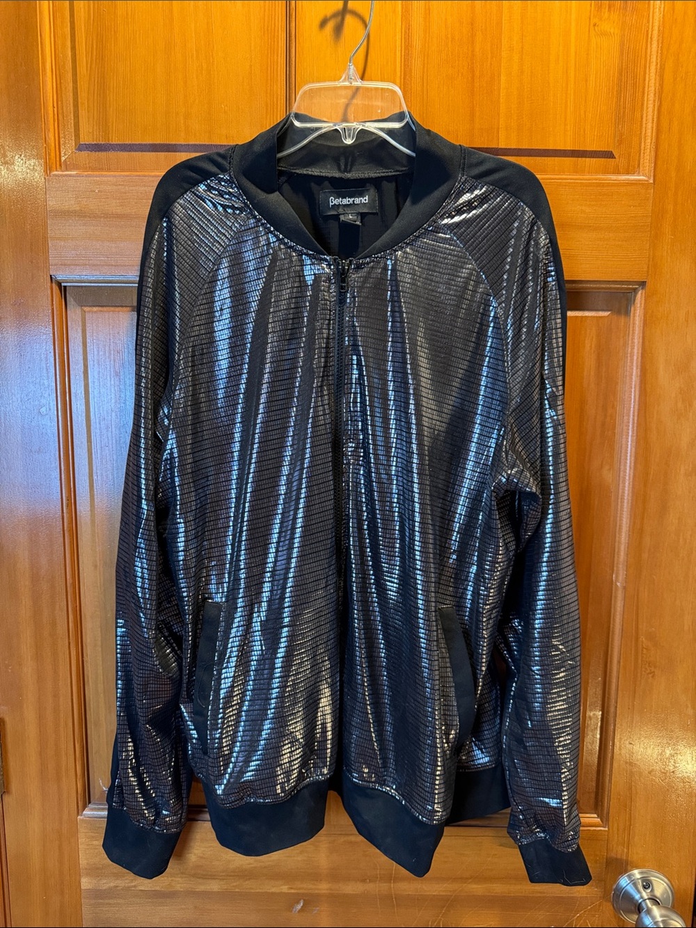 Betabrand Shiny Disco Black Women's Bomber Jacket Size Large